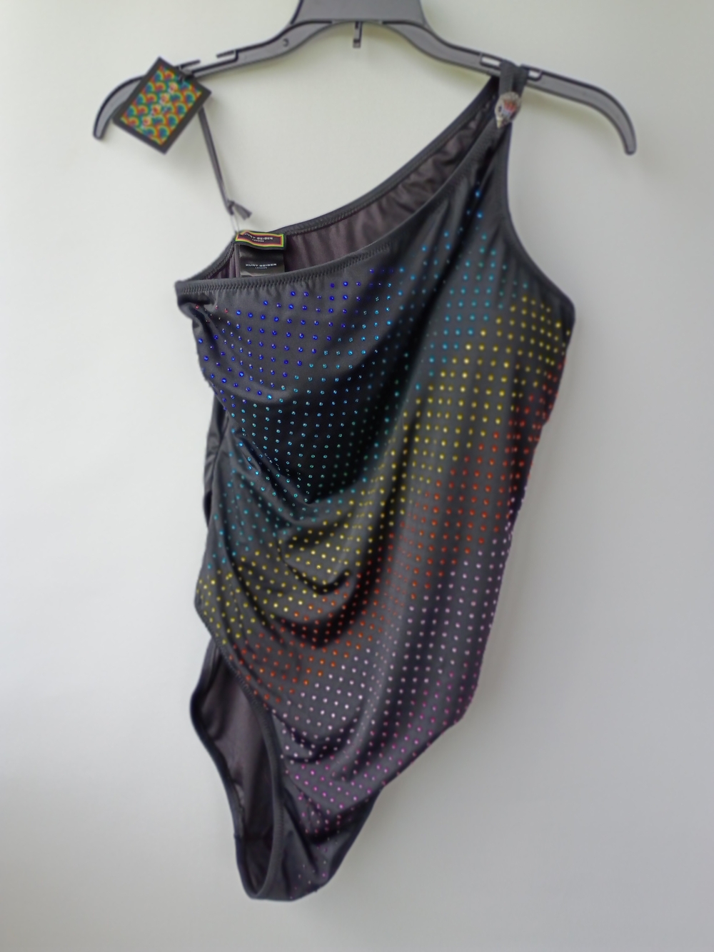 ​KURT GEIGER Rainbow Rhinestone One Shoulder Swimsuit Size S